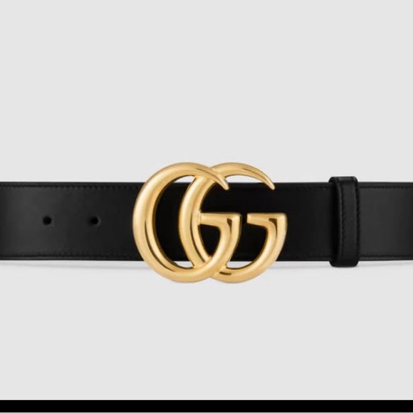 Gucci Black Leather Belt with Gold Buckle - Picture 1 of 2